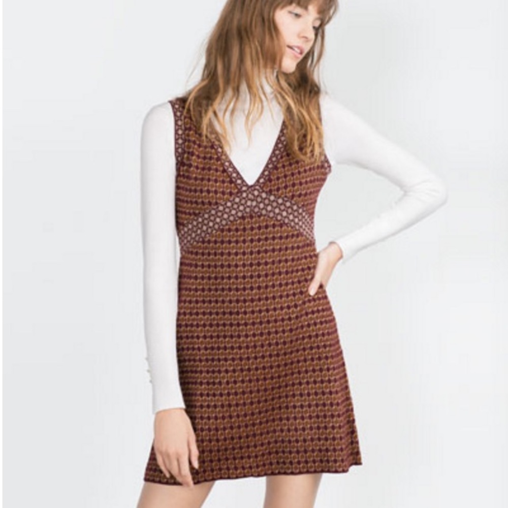 Zara micro jacquard knit geometric dress